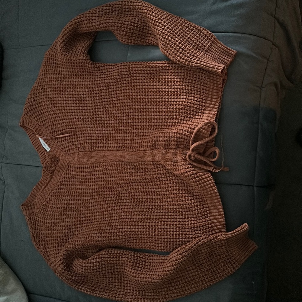 XS Brown Crop Sweater w/ Adjustable Front Tie.